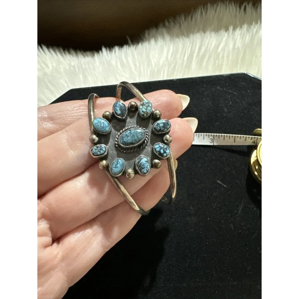Navajo Native Sterling Cuff Lester Jackson Turquoise Gorgeous Cuff Signed